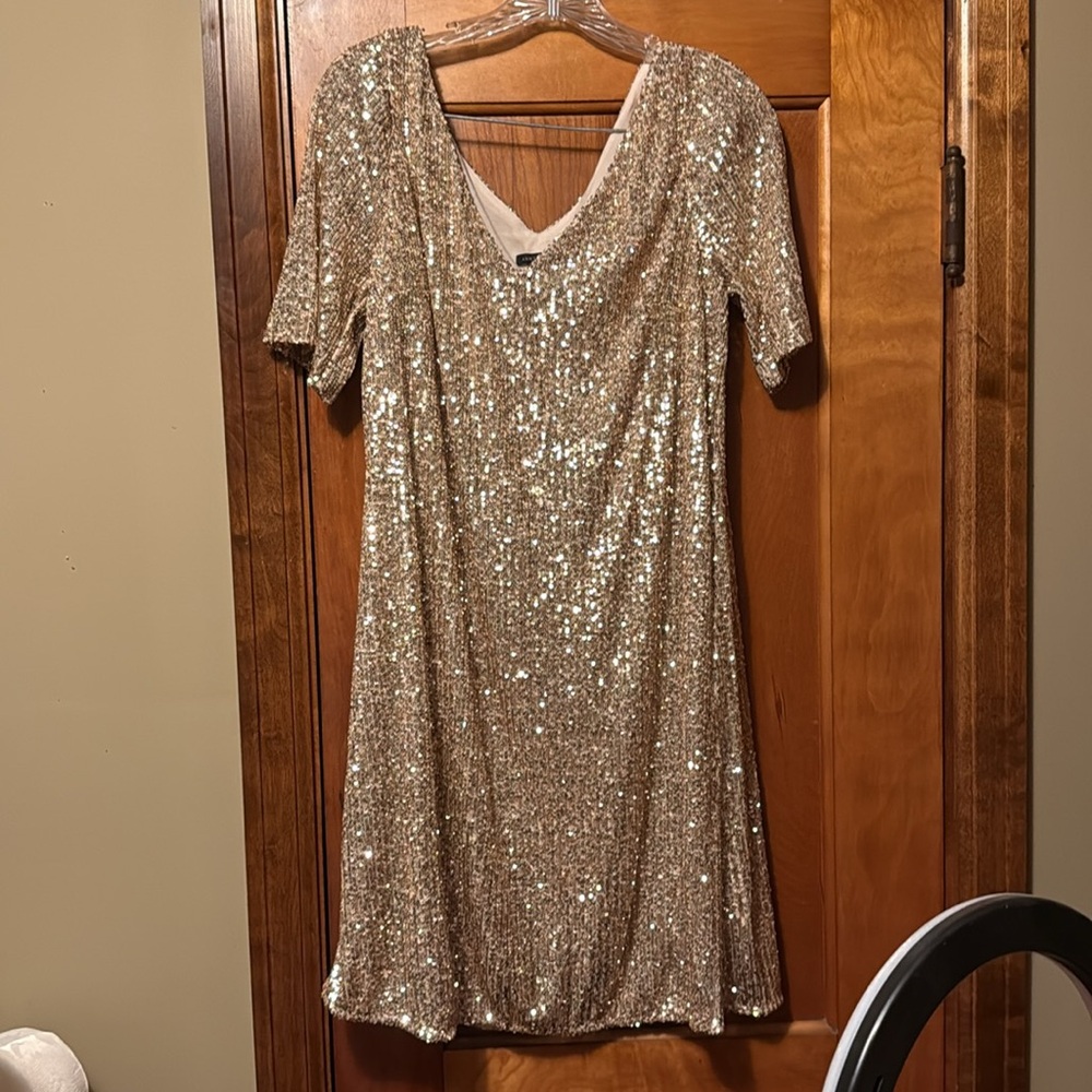 Ann Taylor Gold Sequin Sheath Mini Dress